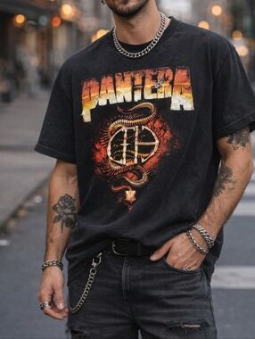 Pantera Vintage Style Graphic Band Tee Black 100% Cotton Heavy Metal Rock Y2K